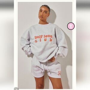 Gray 'Self Love Club' Sweatshirt and Shorts Set